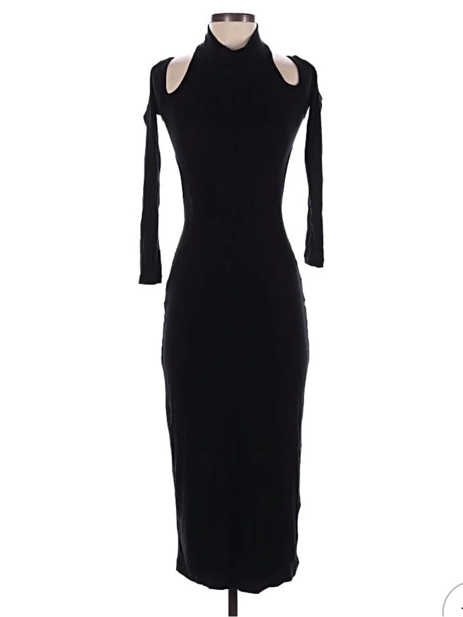 Lna Black Cold-Shoulder High-Neck Midi Dress With Back Cut Out Small
